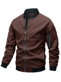 kkboxly  Classic Design Track Jacket, Men's Casual Baseball Collar Solid Color Zip Up Jacket For Spring Fall