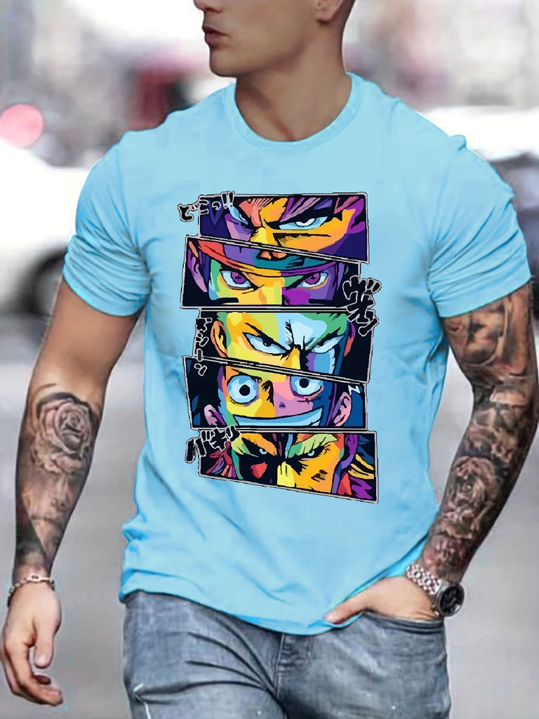 kkboxly  Men's Casual Anime Picture Graphic T Shirt Short Sleeve Fashion Novelty Tees Crew Neck Summer Trend T-Shirt Tops
