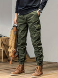 kkboxly  Trendy Solid Cargo Cotton Pants, Men's Multi Flap Pocket Trousers, Loose Casual Outdoor Pants, Men's Work Pants Outdoors Streetwear Hip Hop Style
