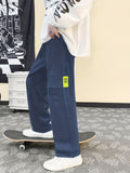 kkboxly  Stylish Wide Leg Sweatpants, Men's Casual Solid Color Side Pocket Slightly Stretch Drawstring Pants For Spring Summer