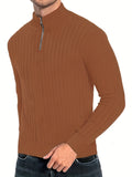 kkboxly  Men's Stand Collar Solid Knit Sweater , Men's Casual Lapel Slightly Stretch V-Neck Pullover Sweater For Men Winter Fall