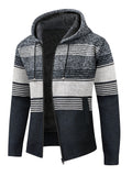 kkboxly  Men's Full Zip Up Casual Fleece Lined Hooded Cardigan, Regular Fit Knitted Sweater Jacket Coat With Pockets For Winter Fall