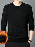 kkboxly  Thermal Knitted Cable Jacquard  Sweater, Men's Casual Warm Slightly Stretch Crew Neck Pullover Sweater For Men Fall Winter