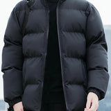kkboxly  Men's Warm Windproof Winter Jacket, Casual Stand Collar Padded Coat For Fall Winter