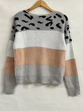 Contrast Leopard Print Boat Neck Pullover Sweater, Casual Long Sleeve Sweater For Spring & Fall, Women's Clothing