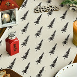 Christmas Tree Linen Table Runner - Woven Rectangular Holiday Table Decoration, Solid Beige with Tree Design, 100% Linen Christmas Dining Decor for Home & Party - 1pc