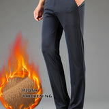 kkboxly  Warm Fleece Dress Pants, Men's Formal Stretch Dress Pants For Fall Winter Business