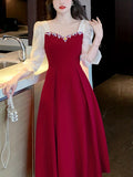 kkboxly  Color Block Ruched Dress, Elegant Sweetheart Neck Evening Party Dress, Women's Clothing
