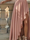 kkboxly  Women's Dresses Solid Color Slanted Shoulder Split Long Chiffon Dresses