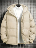 kkboxly  Men's Casual Warm Hooded Coat, Zip Up Puffer Coat Padded Jacket For Fall Winter