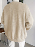 kkboxly  All Match Knitted Solid Color V Neck Cardigan, Men's Casual Warm Slightly Stretch Button Up Coat For Fall Winter