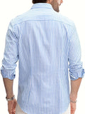 kkboxly  Men's Shirt Top Turn-Down Collar Long Sleeves Vertical Striped Closure Regular Fit Male Casual Shirt For Daily Formal Wear Beach Vacation