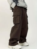 kkboxly  Solid Baggy Pants Multi Flap Pockets Men's Hipster Cargo Pants, Loose Casual Outdoor Pants, Men's Work Pants Streetwear