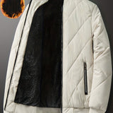 kkboxly  Solid Color Sherpa Lined Varsity Jacket, Men's Casual Fleece Lined Baseball Jacket Coat Regular Fit College Hipster Windbreaker For Winter Autumn