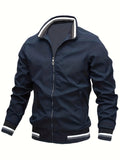 kkboxly  Plus Size Men's Lightweight Soft-Shell Zipper Long Sleeve Sportswear Coat Stand Collar Windbreaker Flight Bomber Jacket