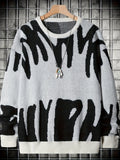 Men's Trendy Knitted Pullover, Casual Slightly Stretch Breathable Loose Sweater For Outdoor Fall Winter