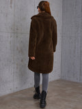 kkboxly  Slant Pockets Lapel Plush Jacket, Casual Long Sleeve Jacket For Fall & Winter, Women's Clothing