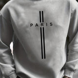 kkboxly  PARIS Print Trendy Sweatshirt, Men's Casual Graphic Design Slightly Stretch Crew Neck Pullover Sweatshirt For Autumn Winter