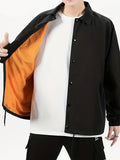 kkboxly  Men's Waterproof Black Jacket, Lapel Stylish Comfy Chic Coat For Men's Outdoor Activities