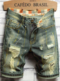 kkboxly  Men's Stylish Short Jeans, Casual Straight Distressed Fit Ripped Denim Shorts For Summer