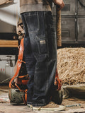 Men's Casual Loose Fit Jeans, Chic Street Style Distressed Retro Jeans