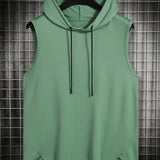 kkboxly  Mens Basic Slightly Stretch Hooded Sleeveless Drawstring Vest, Male Clothes For Summer