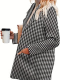 kkboxly  Houndstooth Print Single Breasted Blazer, Elegant Lapel Pockets Blazer For Office & Work, Women's Clothing