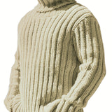kkboxly  Fashionable Men's Solid Turtleneck Knit Sweater Plus Size Male's Pullover Sweater For Autumn And Winter, Leisurewear For Big And Tall Guys