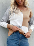 xieyinshe  Color Block Knit Pullover Sweater, Casual Long Sleeve Crew Neck Sweater, Women's Clothing