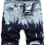 kkboxly  Slim Fit Ripped Denim Shorts, Men's Casual Street Style High Stretch Distressed Denim Shorts For Summer