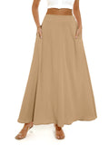 kkboxly  Pleated Long Skirt, Loose Solid Casual Skirt For Spring & Summer, Women's Clothing