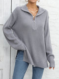 kkboxly  Long Sleeve Half Zip Sweater, Side Slit Casual Sweater For Winter & Fall, Women's Clothing