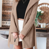 kkboxly  Solid Color Double Lapel With Hood Trench Coat, Casual Fall Winter Jacket, Women's Clothing