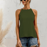 kkboxly  Asymmetric Halter Top, Solid Color Crew Neck Halter Top, Casual Tops For Spring & Summer, Women's Clothing