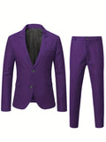kkboxly  Formal 2 Pieces Set, Men's Two Button Jacket & Slanted Lapel Vest & Pants Suit Set For Business Dinner Wedding Party