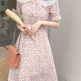 kkboxly  Ditsy Floral Print Dress, Cute Short Sleeve Slim Waist Dress, Women's Clothing