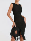 kkboxly  Backless Ruffle Hem Dress, Sexy Solid Bodycon Ruched Dress, Women's Clothing