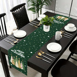 Christmas Holiday Festive Table Runner with Snowflake & Christmas Tree Design, 100% Polyester Woven Table Decoration, Santa Claus Pattern, Perfect for Seasonal Dining & Home Decor - 1PC