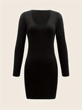 kkboxly Solid Square Neck Bodycon Dress, Causal Long Sleeve Dress For Spring & Fall, Women's Clothing