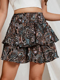 kkboxly  Floral Print Layered Ruffle Hem Skirt, Casual Shirred Waist Every Day Skirt, Women's Clothing