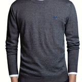 kkboxly Solid Knitted Cable Cotton Sweater, Men's Casual Warm Slightly Stretch Crew Neck Pullover Sweater For Men Fall Winter
