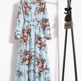Kkboxly  Bohemian Polka Dot Print Long Dress, Ruffle Hem Round Neck Long Sleeve Elastic Waist A-Line Dresses, Women's Clothing