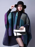 kkboxly  Plus Size Casual Coat, Women's Plus Colorblock Batwing Sleeve Open Front Slight Stretch Cape Coat