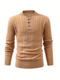 kkboxly  All Match Knitted Cable Sweater, Men's Casual Warm Slightly Stretch Crew Neck Pullover Sweater For Fall Winter