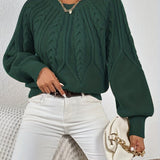 Solid Cable Knit Sweater, Casual Crew Neck Long Sleeve Sweater, Women's Clothing