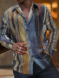 kkboxly  Plus Size Men's Contrast Color Shirt Vintage Style Long Sleeve Shirt For Fall Winter, Men's Clothing