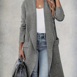 kkboxly  Solid Pocket Open Front Cardigan, Casual Long Sleeve Lapel Cardigan, Women's Clothing