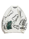 kkboxly  Cute Cartoon Dinosaur Pattern Knitted Sweater, Men's Casual Warm Slightly Stretch Round Neck Pullover Sweater For Fall Winter