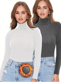 kkboxly  2 Packs Warm Turtleneck T-Shirts, Casual Long Sleeve Top For Spring & Fall, Women's Clothing