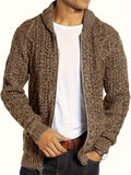 Plus Size Men's Cable Knit Argyle Sweater Coat Fashion Casual Cardigan For Spring Fall Winter, Men's Clothing